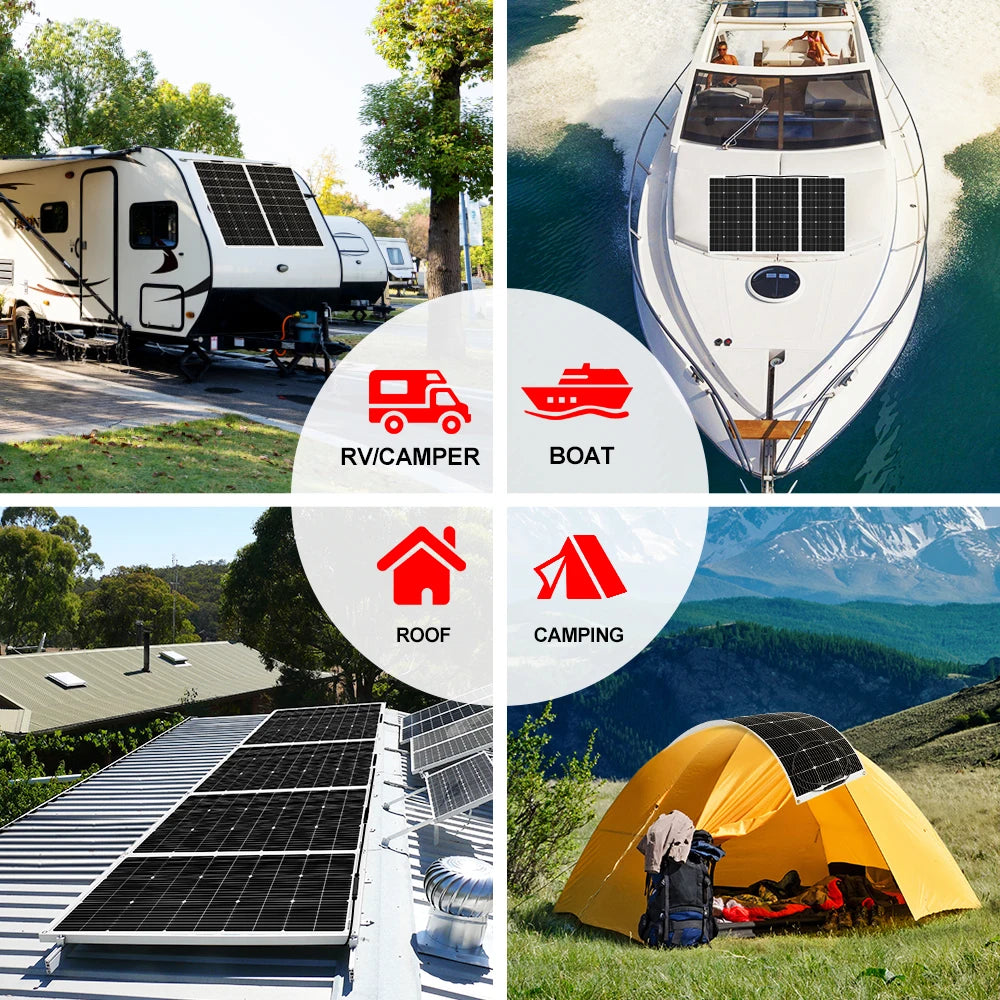 Panneaux solaires flexibles pour camping-car, bateau, toit et tente de camping, énergie portable