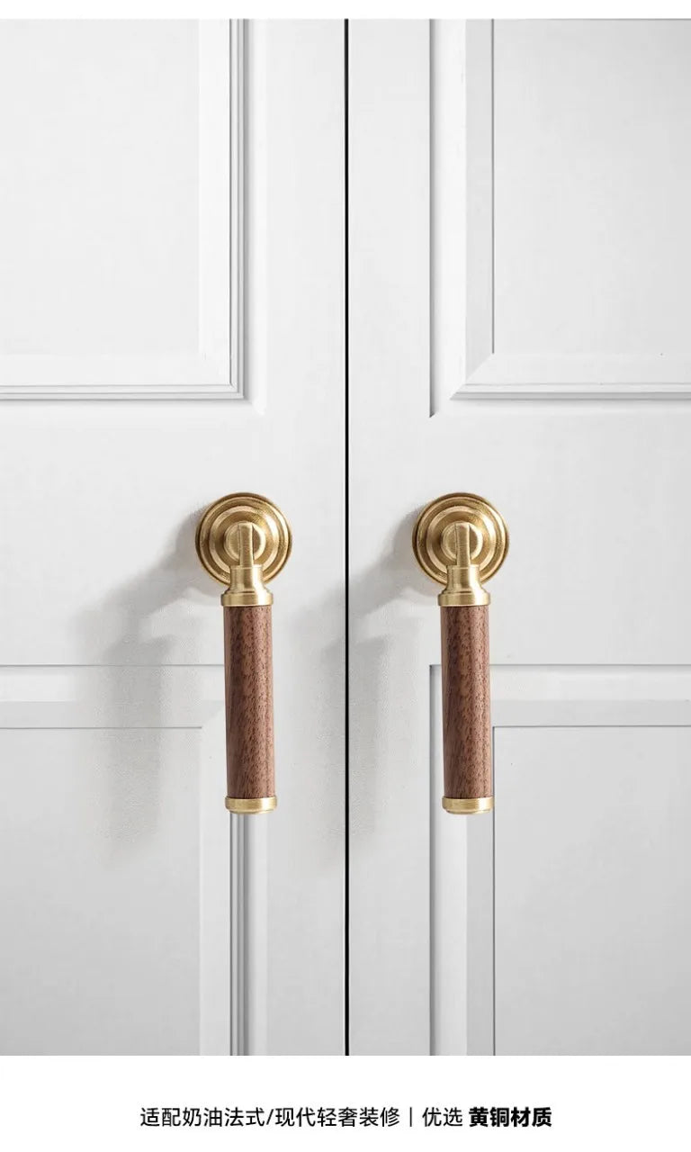 Nouvelle poignée de porte d'armoire en noyer de style chinois – Bouton rond monotrou en laiton et bois nordique en or pour tiroirs et meubles