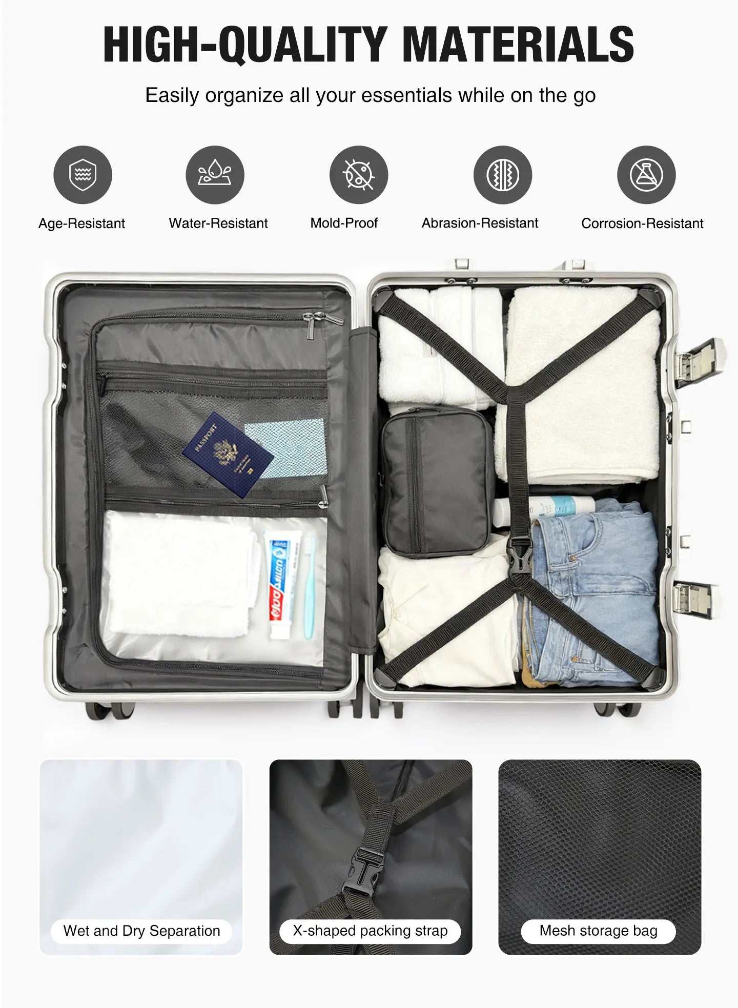 Valise rigide AIWEINY avec cadre en aluminium léger, 360 °   Valise de voyage/sur roulettes silencieuses, avec serrure TSA, avec port USB, 20/24/27 pouces