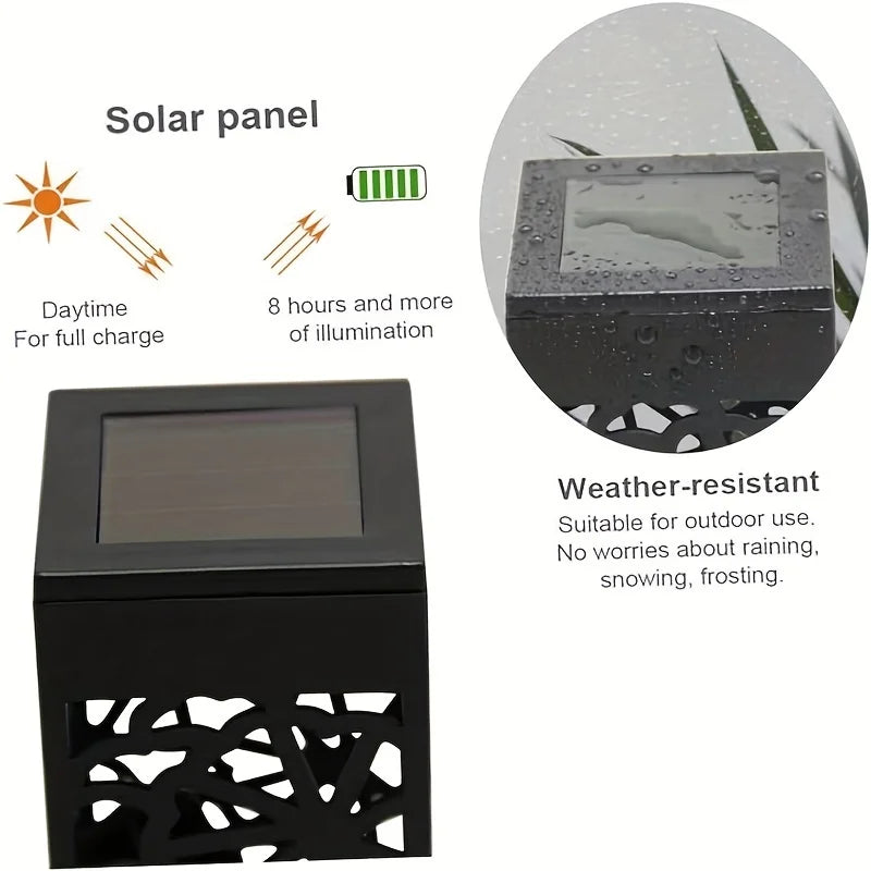 6 pièces LED à énergie solaire piquet de jardin lumières lampes de pelouse creuses décoratives, éclairage paysager extérieur étanche 400 mah