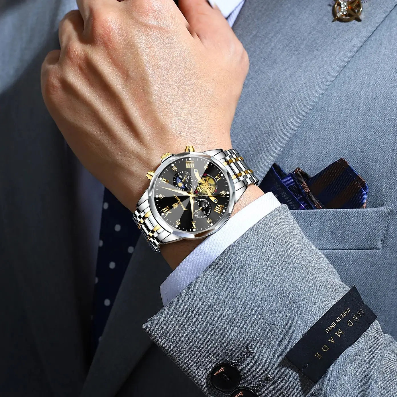POEDAGAR Montre de luxe pour homme, étanche, chronographe lumineux, montre sport pour homme, acier inoxydable, montre à quartz tendance pour homme, Reloj