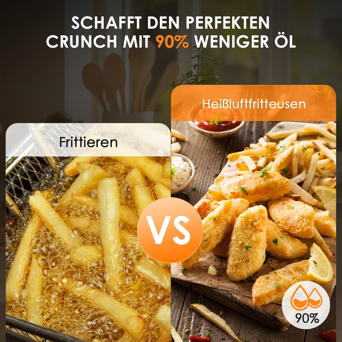 Frites et nuggets croustillants avec 90% moins d'huile, comparaison friture vs air fryer