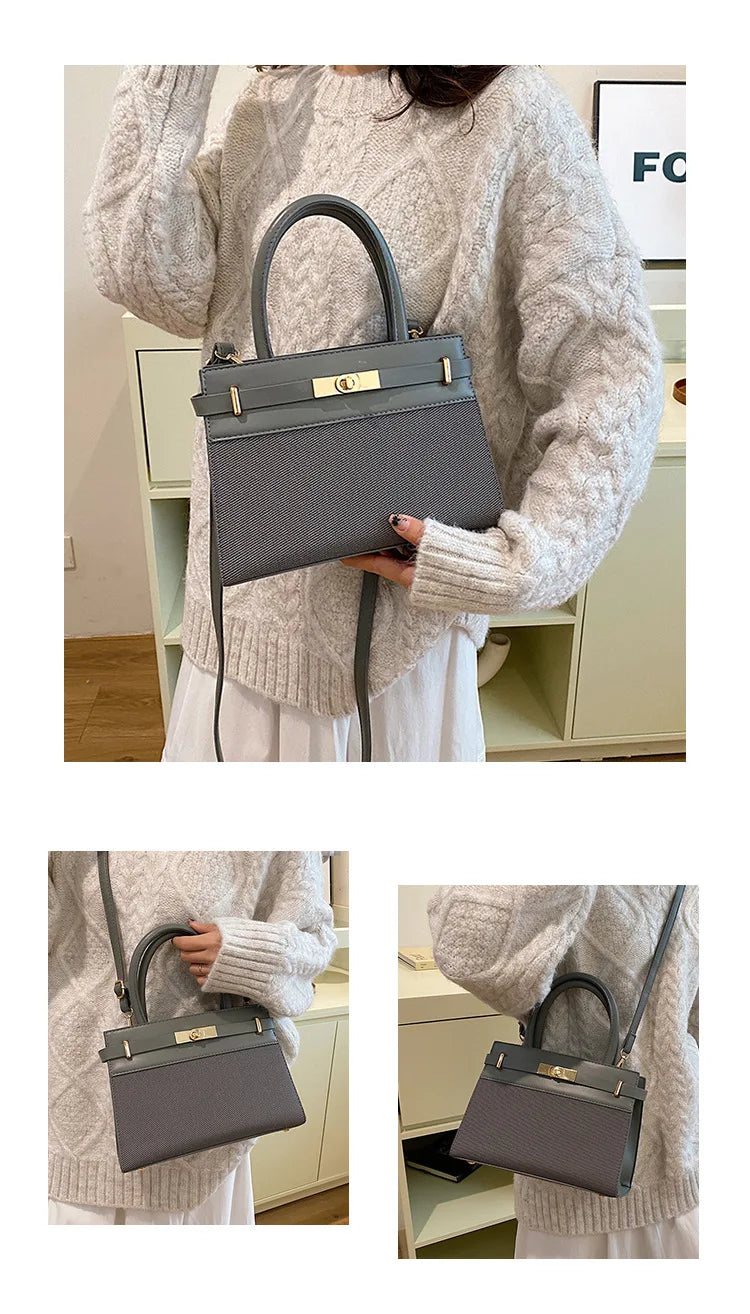 Sac à main gris élégant avec poignée et bandoulière, parfait pour un style moderne et pratique