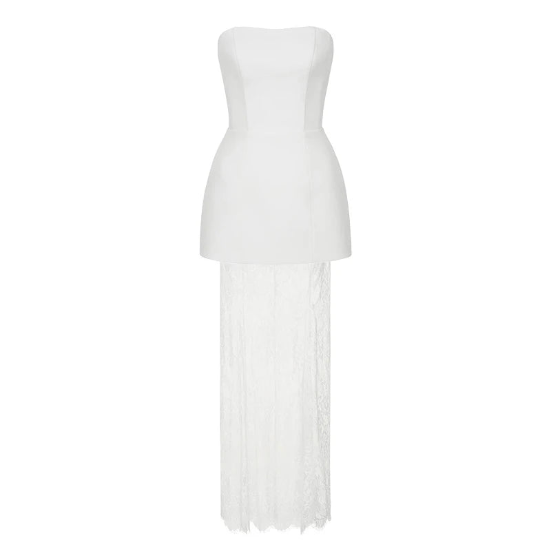 Tornova – robe en dentelle sans bretelles pour femme, ensemble élégant et Sexy, gilet à bretelles, taille haute, jupe longue d'épissure, Slim, Banquet, 2 pièces