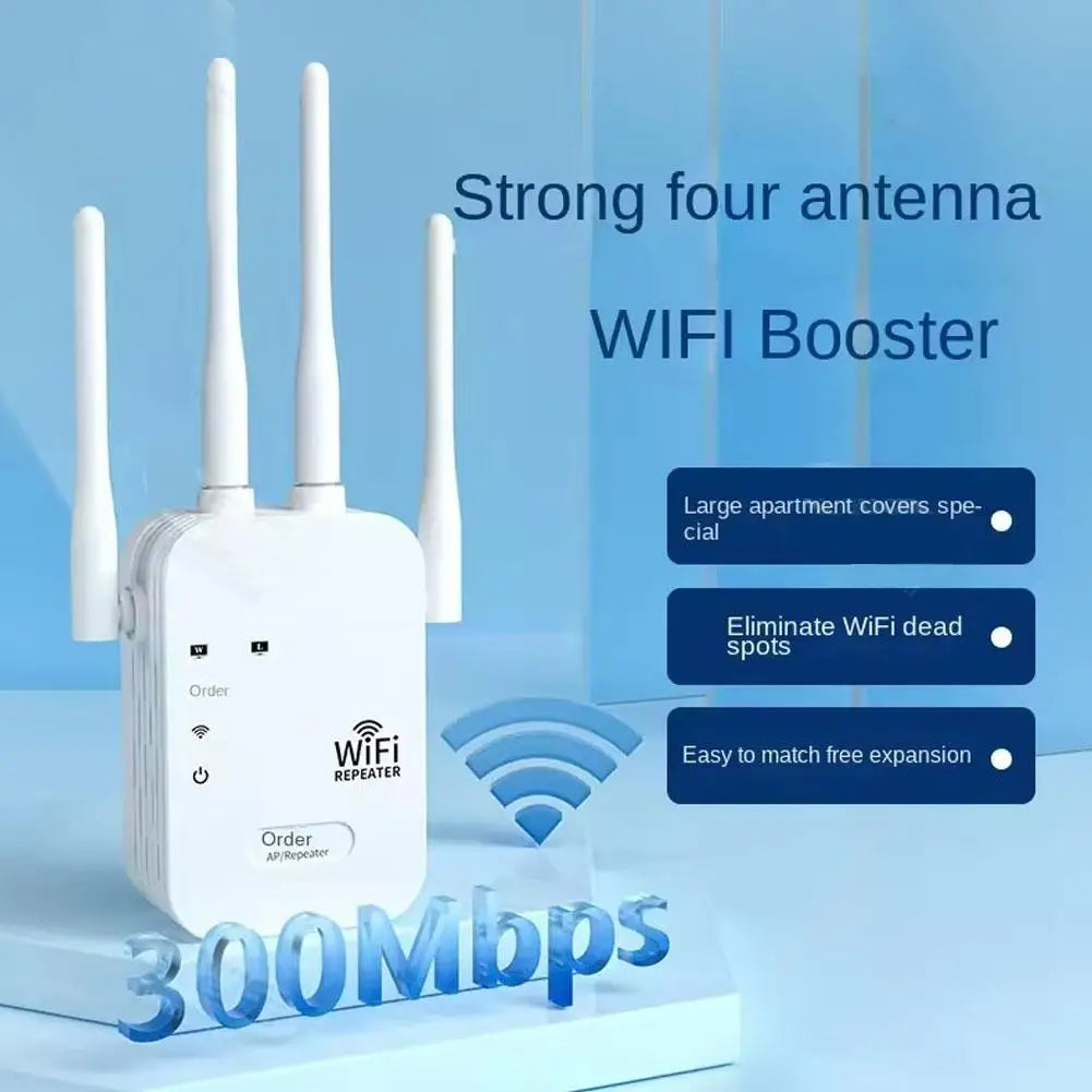 Répéteur WiFi 300Mbps avec 4 antennes, élimine les zones mortes, idéal pour grands appartements