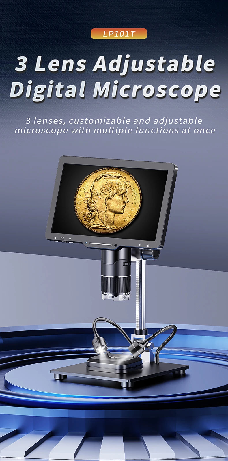 Microscope numérique HDMI 2500X, 3 objectifs 2K, caméra vidéo, écran IPS 10.1 pouces, bricolage, réparation de téléphones électroniques, outils de soudage