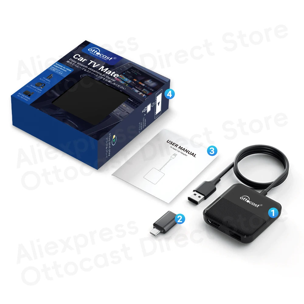 Ottocast voiture TV Mate Max Express 4 en 1 sans fil CarPlay Android Auto filaire DisplayPort dispositif écran miroir TV bâton pour voiture