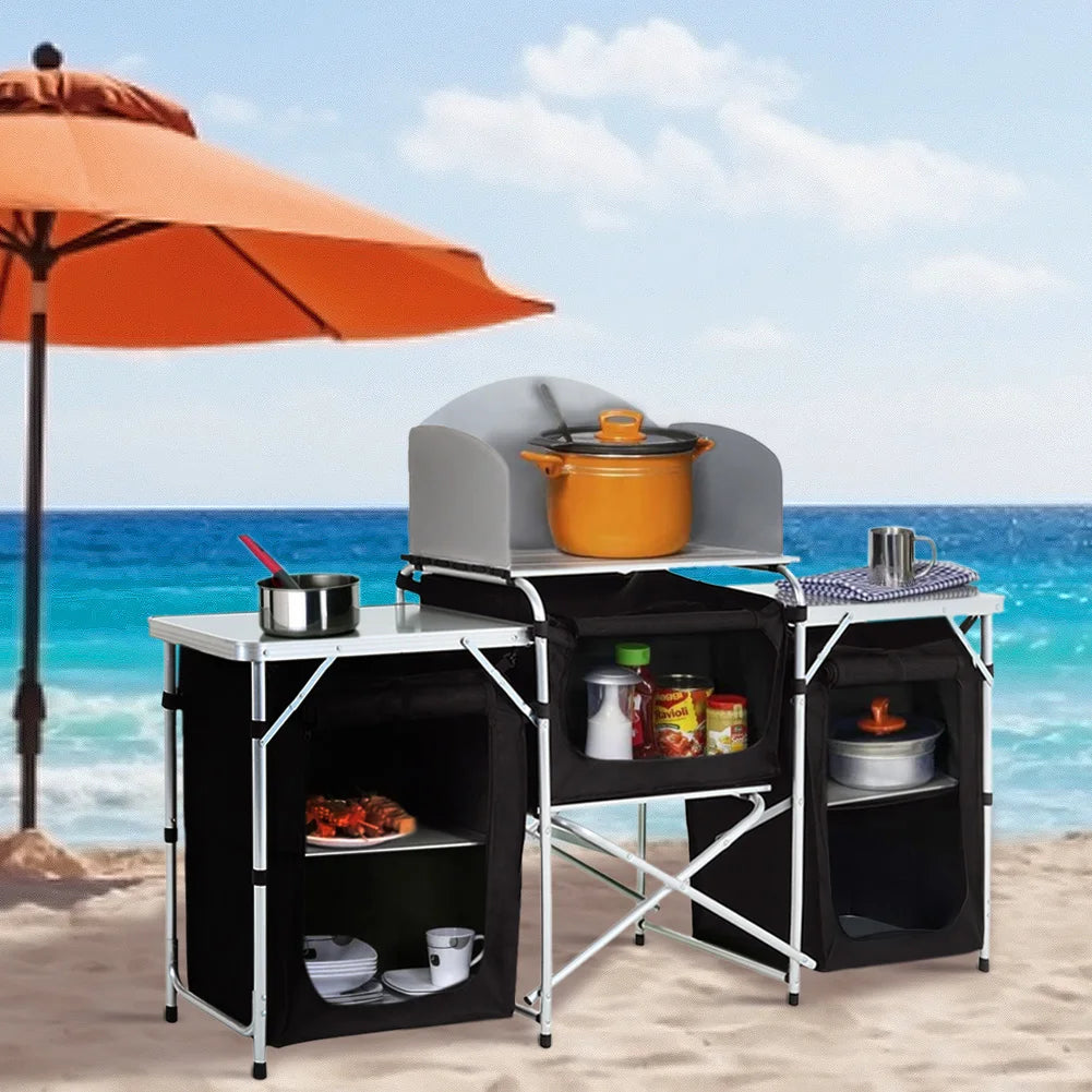 Ensemble de table de cuisine de camping Portable, support de rangement extérieur Vertical, table de préparation pliable avec armoire de rangement