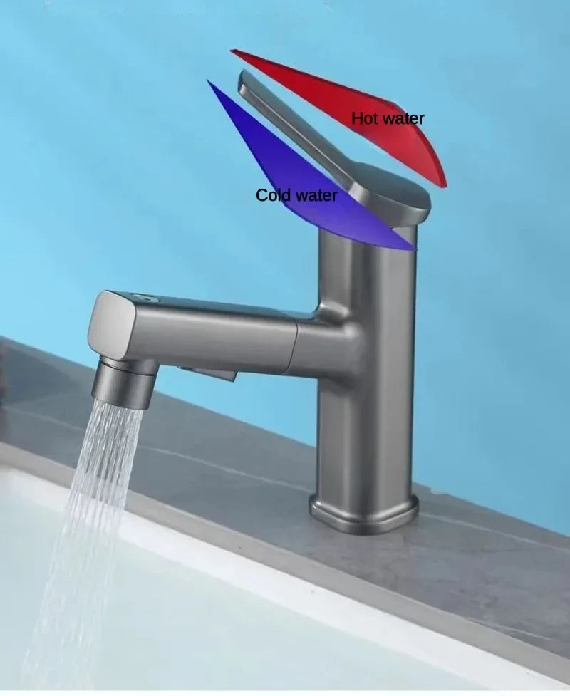 Robinet de lavabo en laiton chaud et froid, pulvérisateur à jet à 3 fonctions, pour salle de bains, poignée unique, double trou, mitigeur d'évier extractible