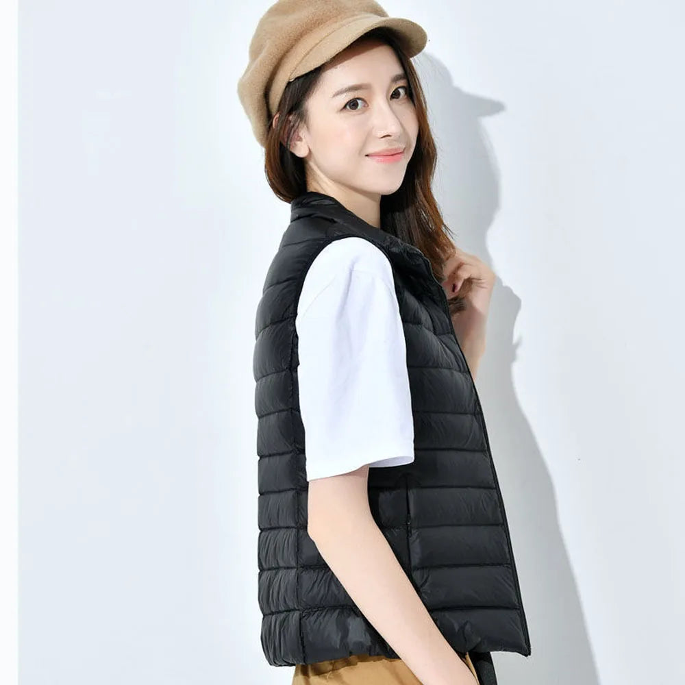 Nouveau Gilet Ultra Léger en Duvet pour Femme 2026 – Veste Sans Manches Slim Portable Coupe-Vent Légère pour Fille