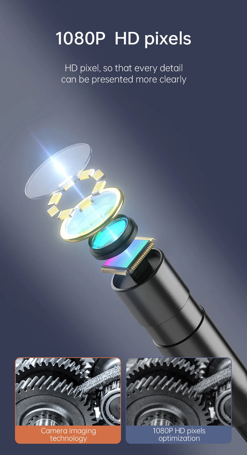 Caméra endoscopique industrielle HD1080P, 8mm, écran IPS 4.3 pouces, 1080P, pour inspection de tuyaux, réparation automobile, étanchéité IP67, 8 LED