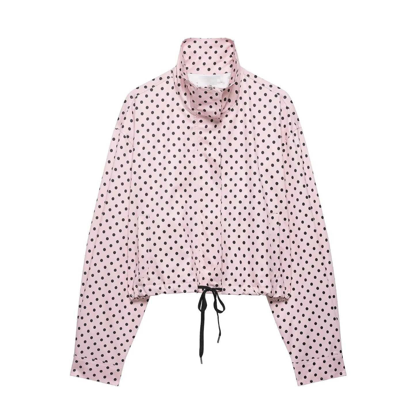 HH mode femmes à pois imprimé manteaux courts automne manches longues col roulé fermeture éclair avec poches cordon veste décontractée