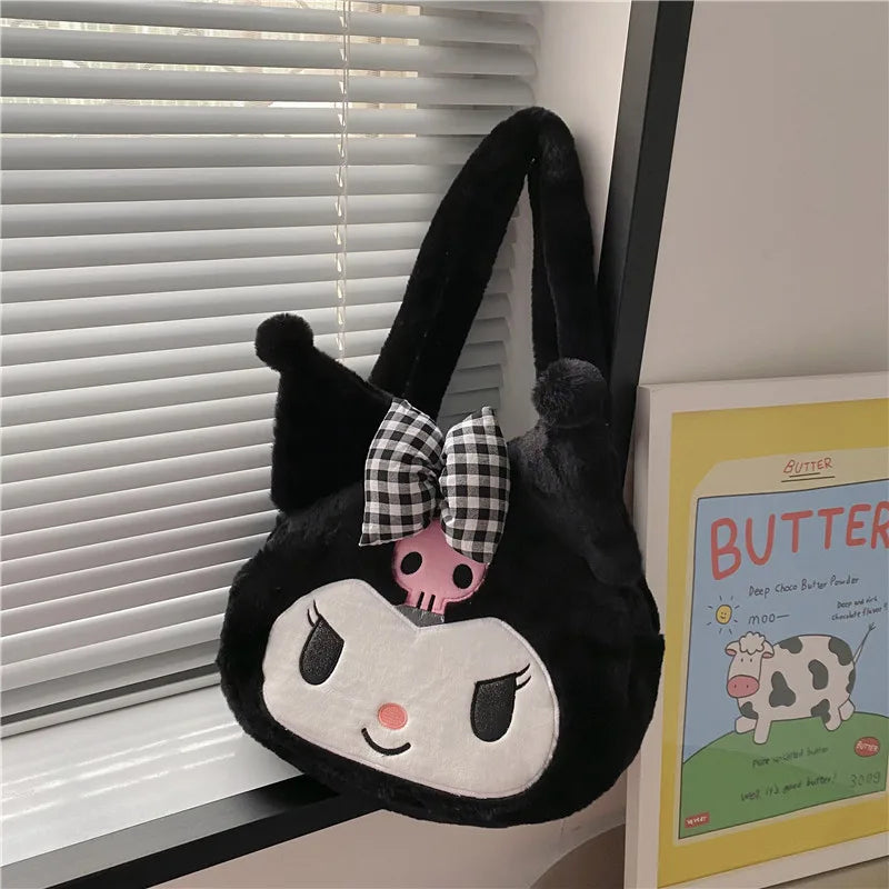 Sanrio mignon doux polyvalent grande capacité en peluche sac à bandoulière femme nouveau Kulomi sac à main dessin animé sac en peluche sac de messager