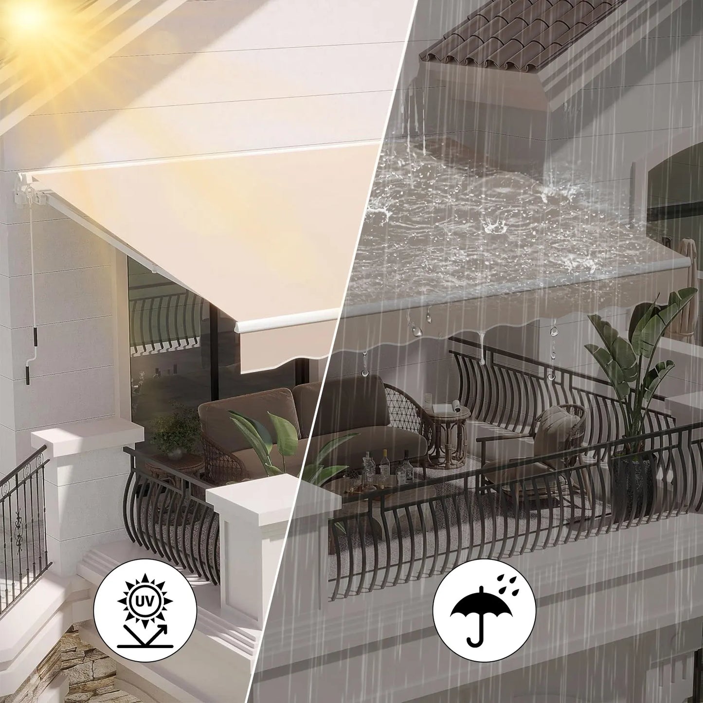 Auvent balcon imperméable et anti-UV, protection soleil pluie pour terrasse extérieure