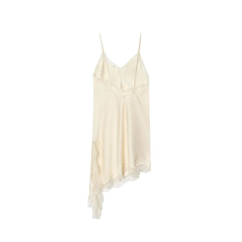 MUJER dentelle Slip Mini robe femmes Satin dos nu robe d'été femme asymétrique fête femmes robe Sexy robes de plage pour les femmes