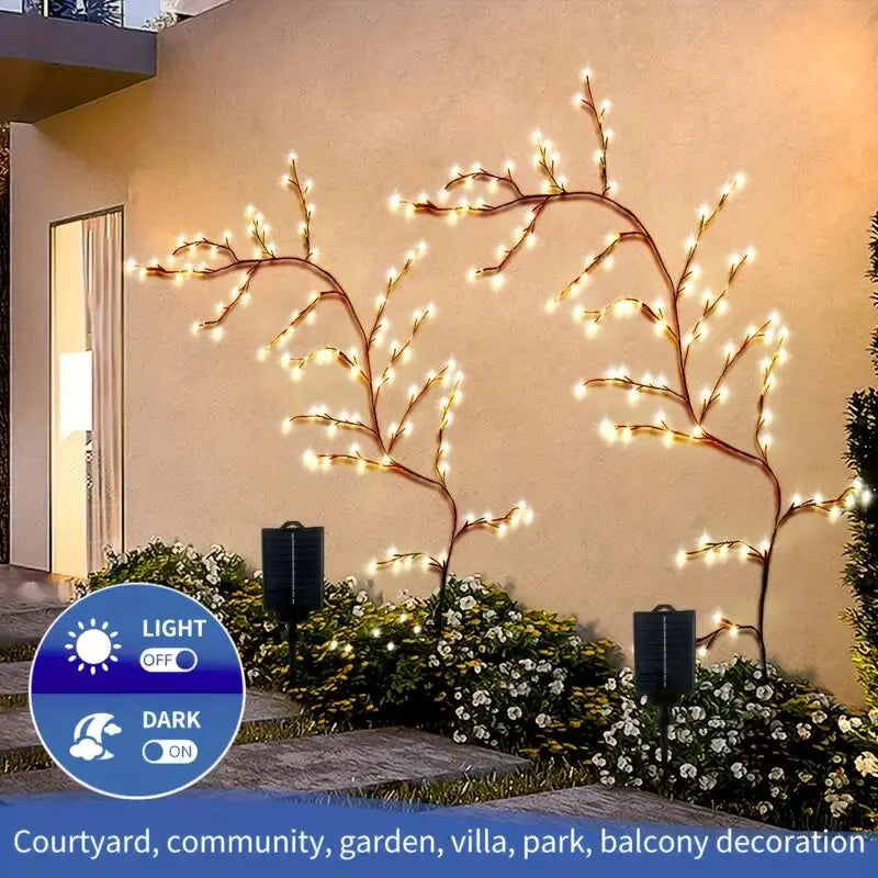 1PC 96LED s lumières de vigne de saule solaire, bricolage extérieur étanche chaîne lumières, lampes murales pour jardin, porche, magasin, terrasse, décor de voie