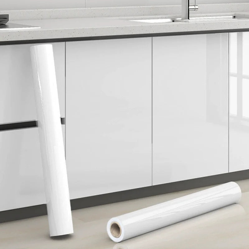 Papier peint auto-adhésif blanc brillant, imperméable, résistant à l'huile, film de rénovation pour meubles en PVC, autocollant pour armoires de cuisine