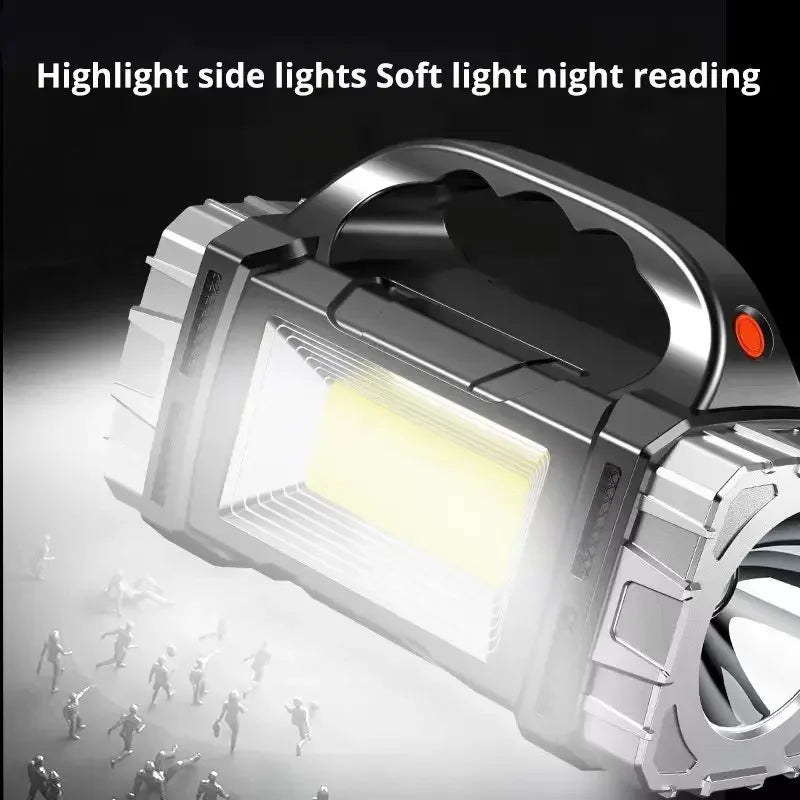 2024 lampe de poche LED puissante USB + lampe de poche solaire Rechargeable COB torche de Camping en plein air projecteur Portable batterie externe en plein air