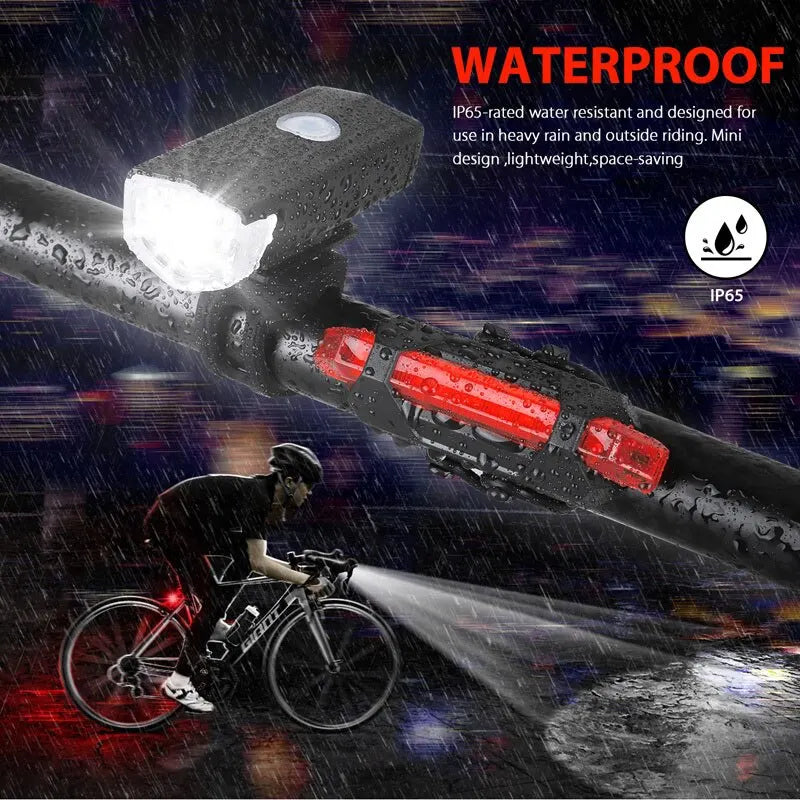 Phare vélo étanche IP65, lumière avant et arrière, idéal pour la pluie et la nuit