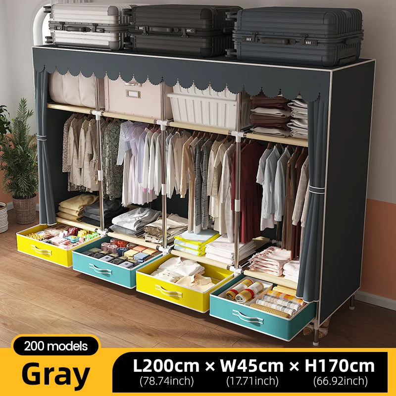 Grande armoire en tissu, organisateur de placard Portable, armoire de rangement multicouche anti-poussière pour salle de location ou chambre à coucher
