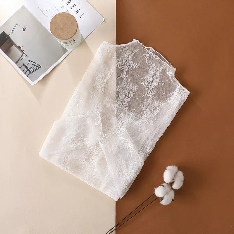 T-Shirts en maille pour femmes, chemisier en dentelle transparente, manches longues, hauts transparents pour femmes, chemise à bascule, T-Shirts transparents, haut court