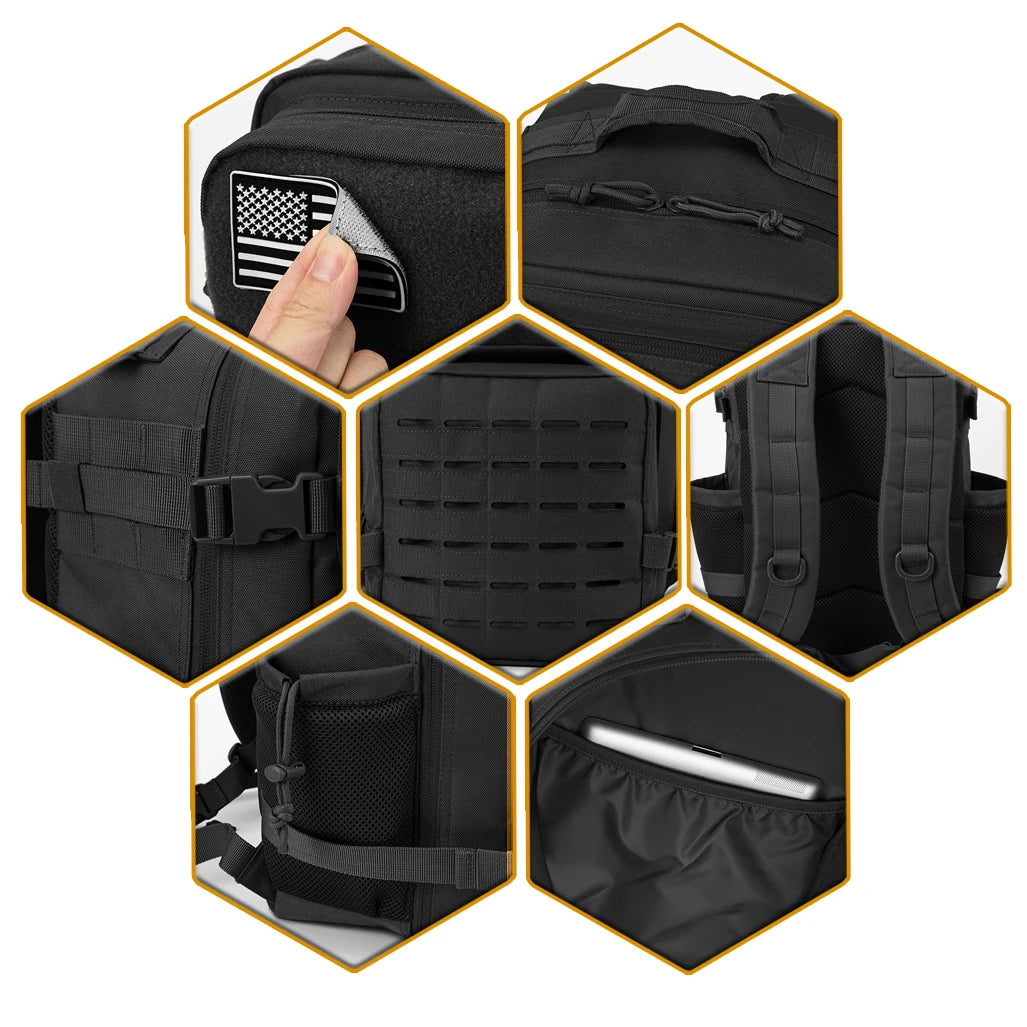 25L sac à dos tactique sac de plein air sac à dos de fitness sac à dos MOLLE femmes/hommes randonnée sac à dos de survie hommes double porte-gobelet