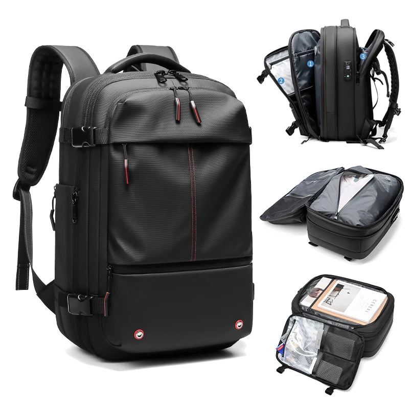 Sac à dos à compression sous vide pour ordinateur portable, sac à dos de voyage pour hommes, grande capacité, sac à dos scolaire, expansion, extérieur, SR, 17 pouces