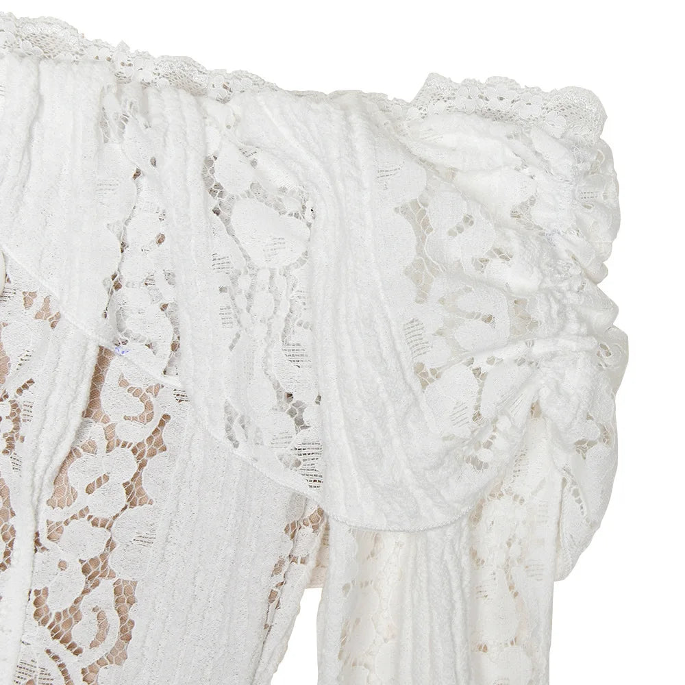 Suninheart Robe Longue Blanche Épaules Dénudées pour Événements - Robe de Soirée Rouge Manches Longues en Dentelle Élégante 2025 - Robe de Mariage Luxueuse, Robe de Bal pour Femmes