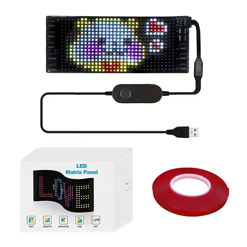 Panneau LED Matrix RGB avec USB, affichage texte/animation, boîte et ruban adhésif inclus