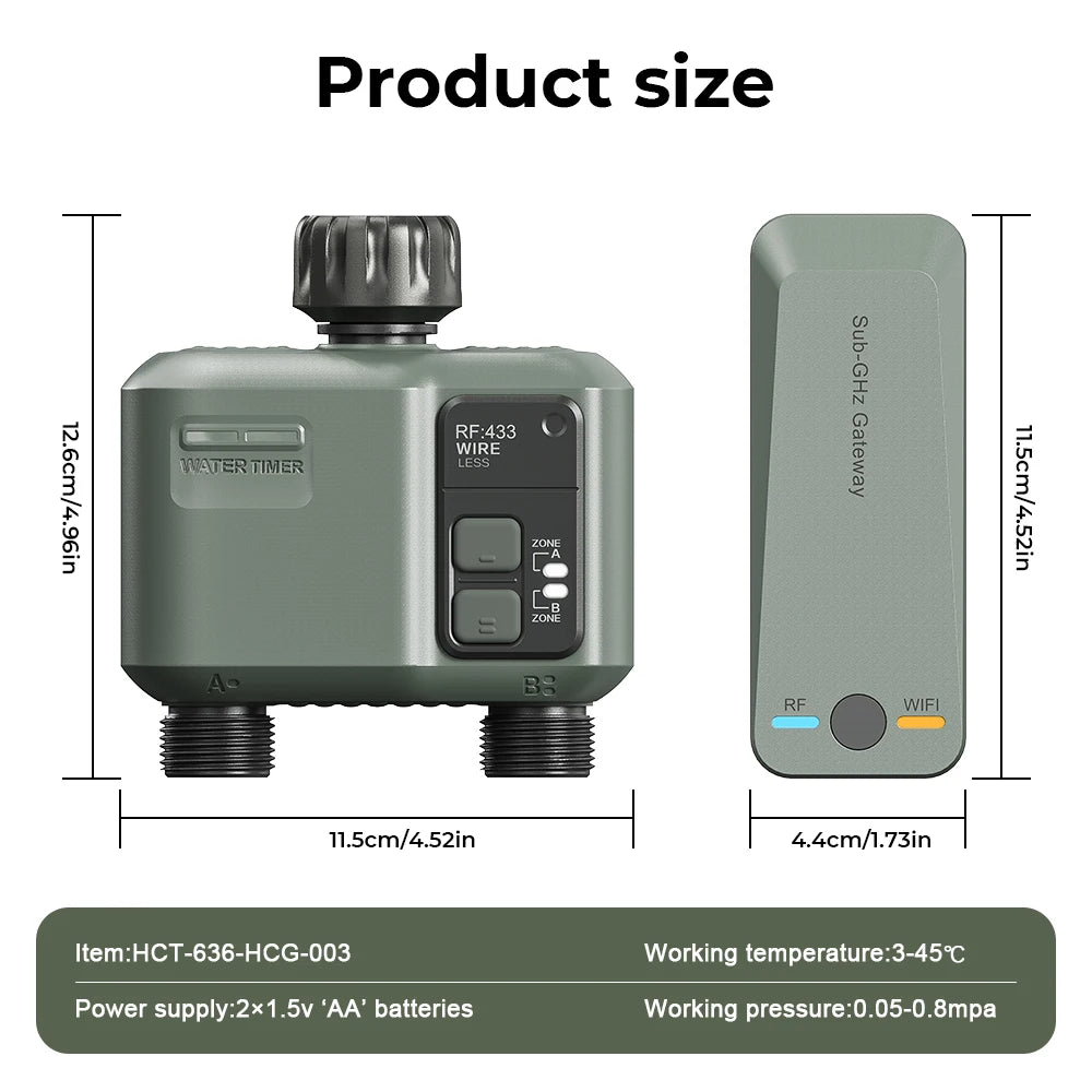 Programmateur d'arrosage automatique Tuya Wifi+RF433 à 2 prises pour l'extérieur, arrosage précis et programmable