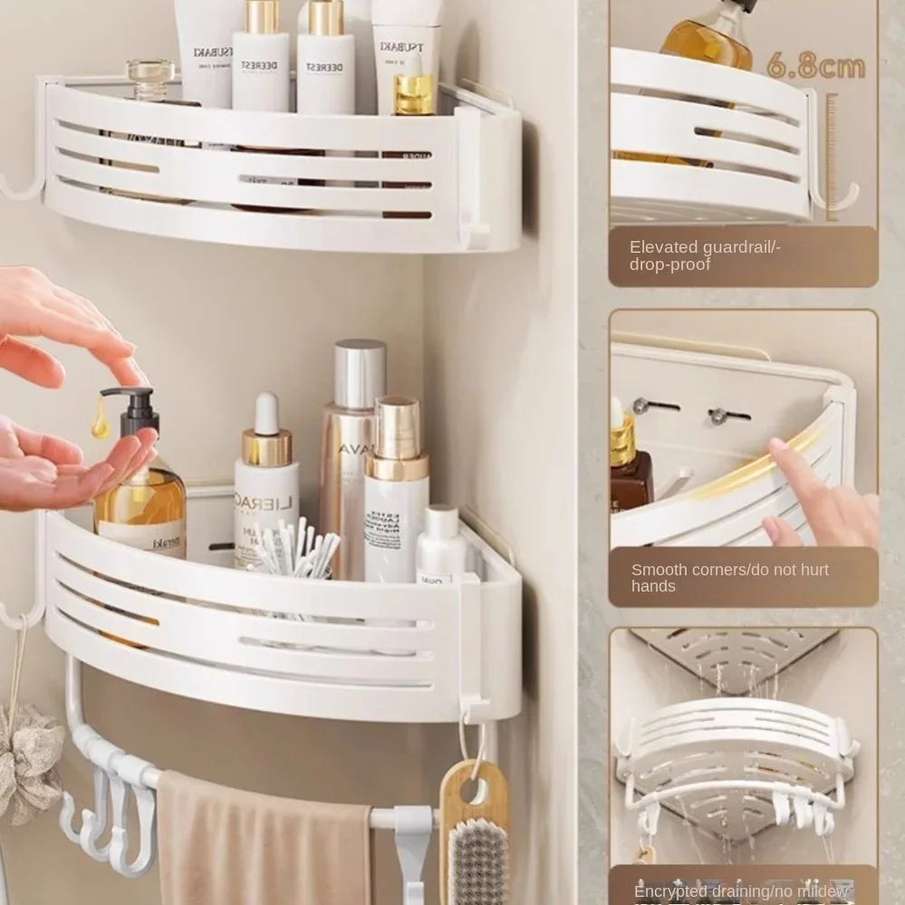 Étagère de rangement murale pour salle de bain, support d'angle mural pour salle de bain, organisateur de cuisine, étagère de rangement en aluminium blanc