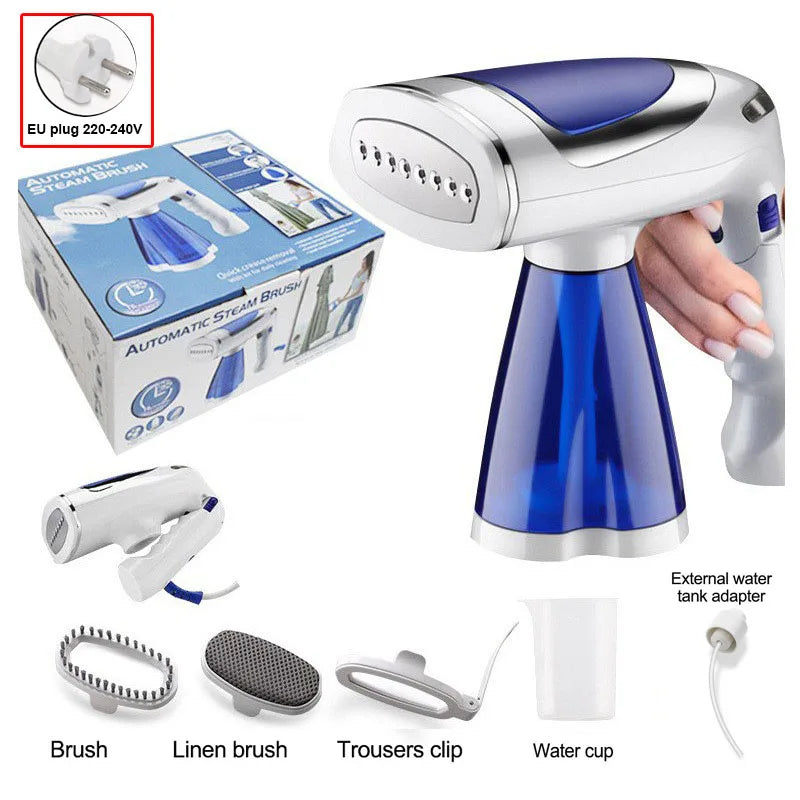 Brosse à vapeur portable avec accessoires, prise EU 220-240V, idéale pour vêtements et tissus délicats