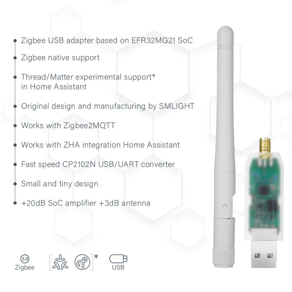 Adaptateur USB Zigbee 3.0 SMLIGHT SLZB-07, le plus petit filetage/matteur fonctionne avec Zigbee2MQTT, Assistant domestique, ZHA