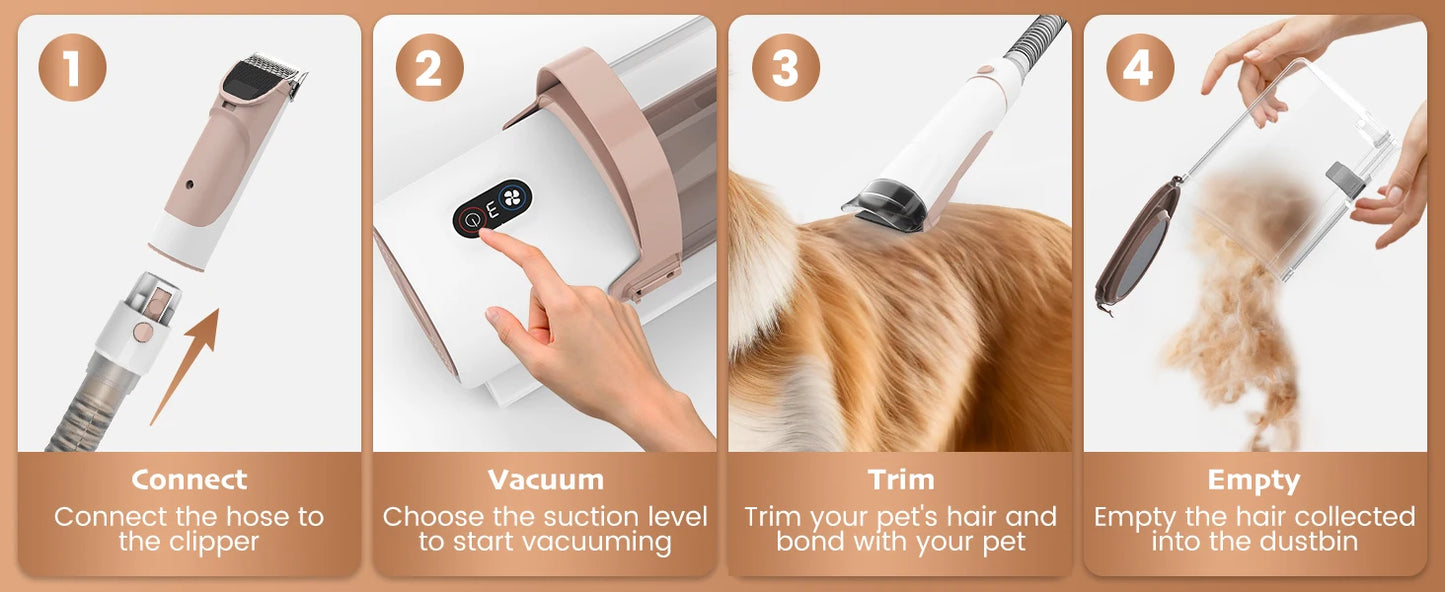 AIRROBO PG50 Kit de toilettage pour chiens, aspirateur de toilettage pour chiens 5 en 1, poussière 2,5 L, 11 000 Pa, super aspiration pour poils d'animaux, faible bruit