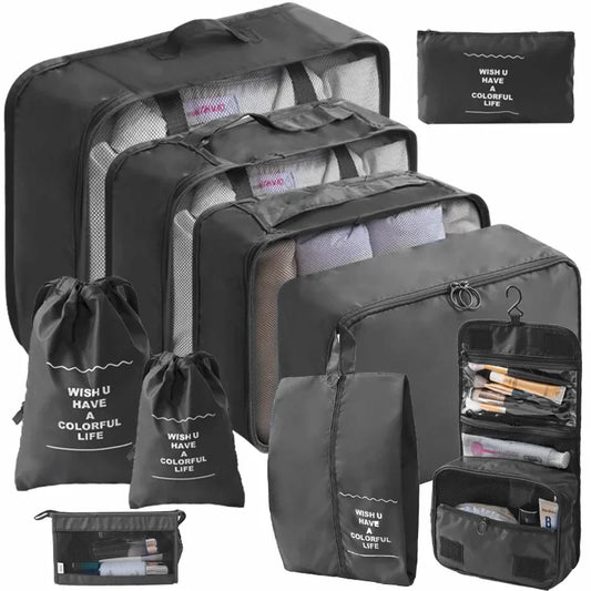 Ensemble de 10/7 pièces, organisateur de voyage, sacs de rangement, valise, Cubes d'emballage, étuis portables, garde-robe, bagages, vêtements, pochette à chaussures pliable
