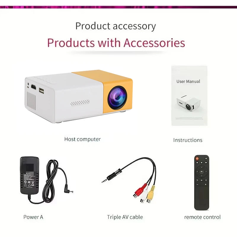 Projecteur portable mini avec télécommande, câble AV et adaptateur secteur - Gadgets high-tech