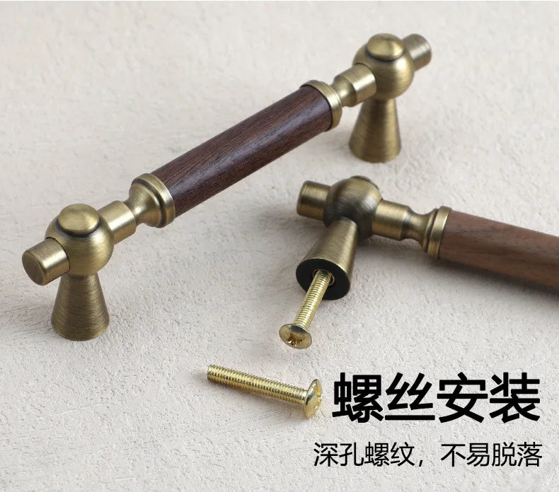 Nouvelle poignée de porte d'armoire en noyer de style chinois – Bouton rond monotrou en laiton et bois nordique en or pour tiroirs et meubles