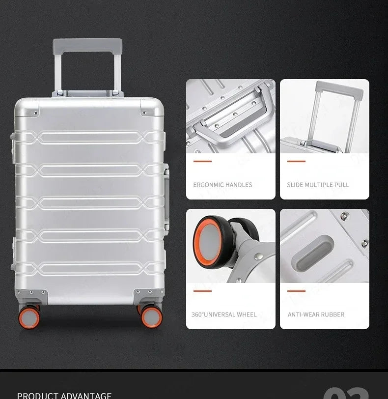 TravelTrolley bagages 20 ''valise de cabine à main sacs de voyage bagages roulants valise de voyage en alliage d'aluminium-magnésium
