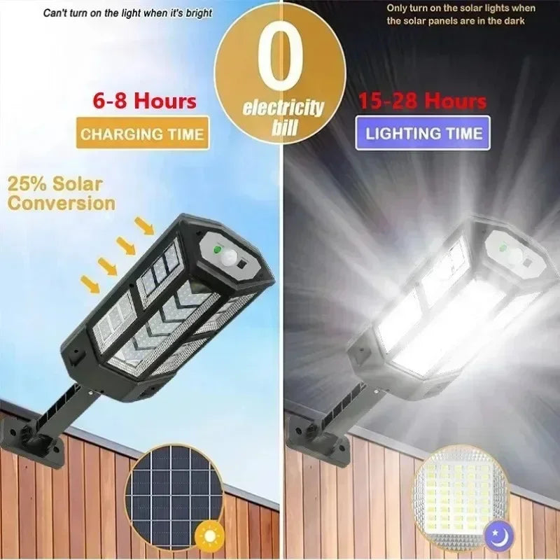 La plus récente lumière LED solaire 300000 LM lampe solaire extérieure de capteur de mouvement 4 modes étanche IP65 lumière solaire de jardin lanterne de cour de rue