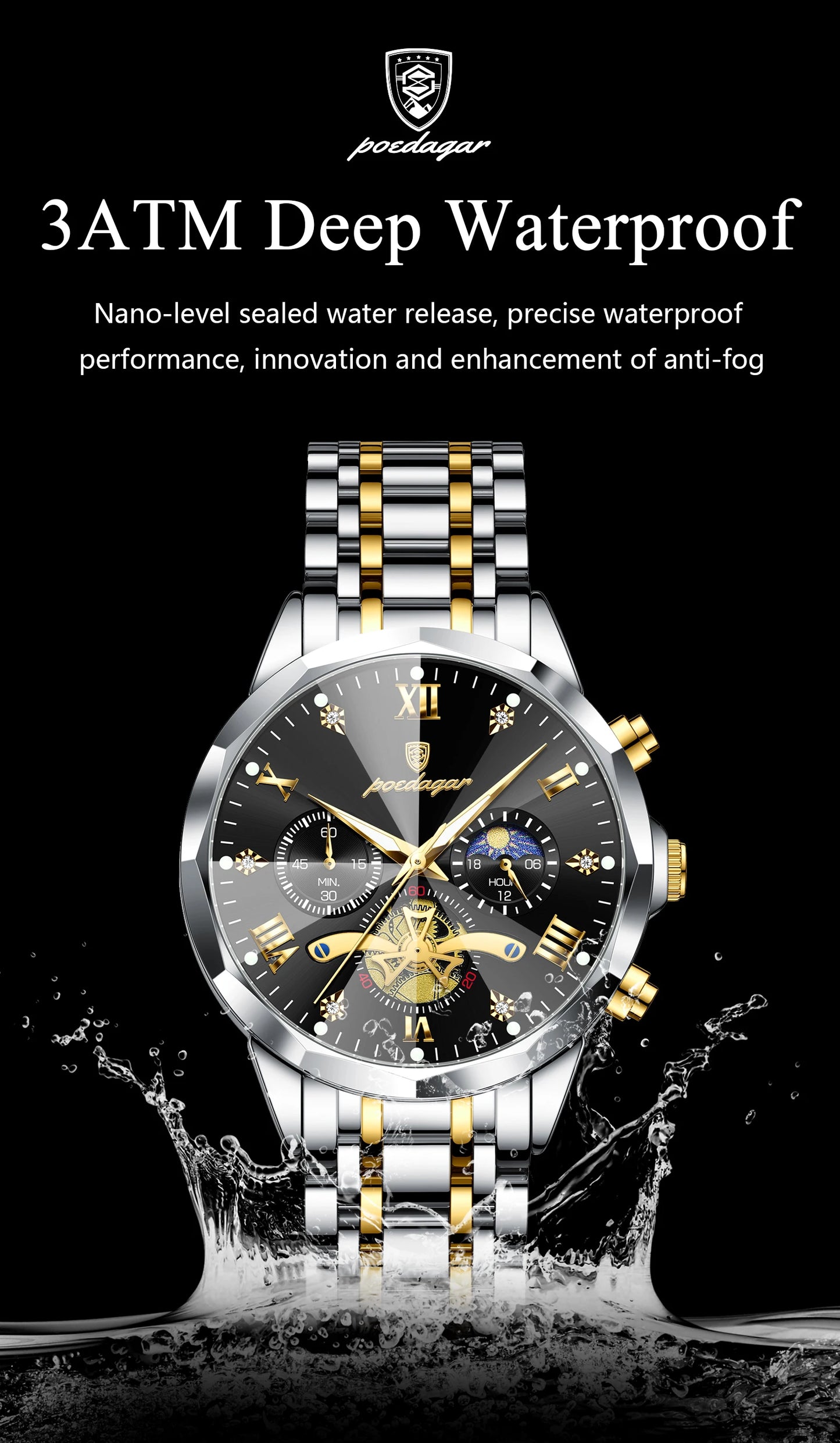 POEDAGAR Montre de luxe pour homme, étanche, chronographe lumineux, montre sport pour homme, acier inoxydable, montre à quartz tendance pour homme, Reloj