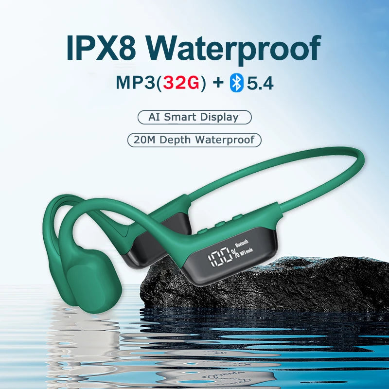 Écouteurs à Conduction osseuse, casque d'écoute étanche IPX8 pour la natation, nouveau casque de Sport sans fil Bluetooth MP3 32 go de RAM Hifi stéréo