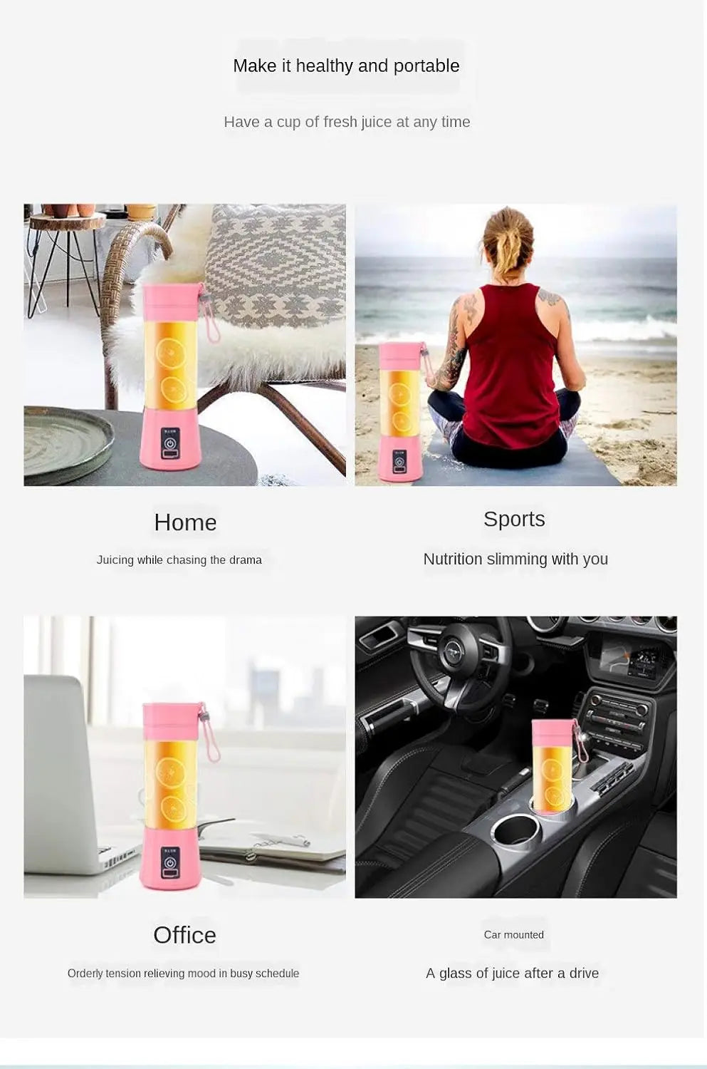 Extracteur de jus portable rose pour maison, sport, bureau et voiture - Gadgets high-tech