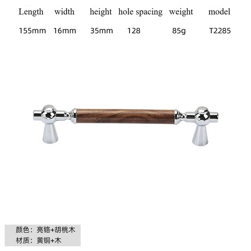 Nouvelle poignée de porte d'armoire en noyer de style chinois – Bouton rond monotrou en laiton et bois nordique en or pour tiroirs et meubles