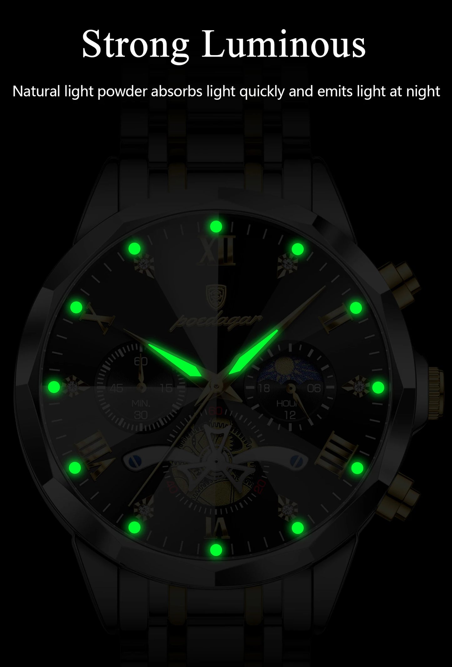 POEDAGAR Montre de luxe pour homme, étanche, chronographe lumineux, montre sport pour homme, acier inoxydable, montre à quartz tendance pour homme, Reloj