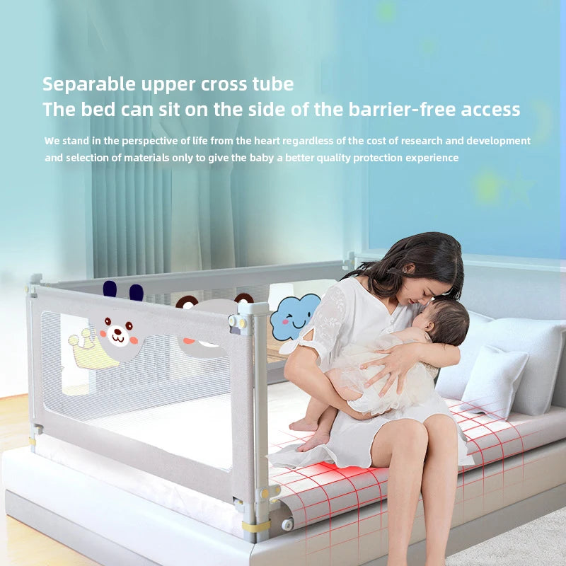 Barrière de lit bébé avec motifs animaux, sécurité enfant, accès sans barrière, tube supérieur amovible