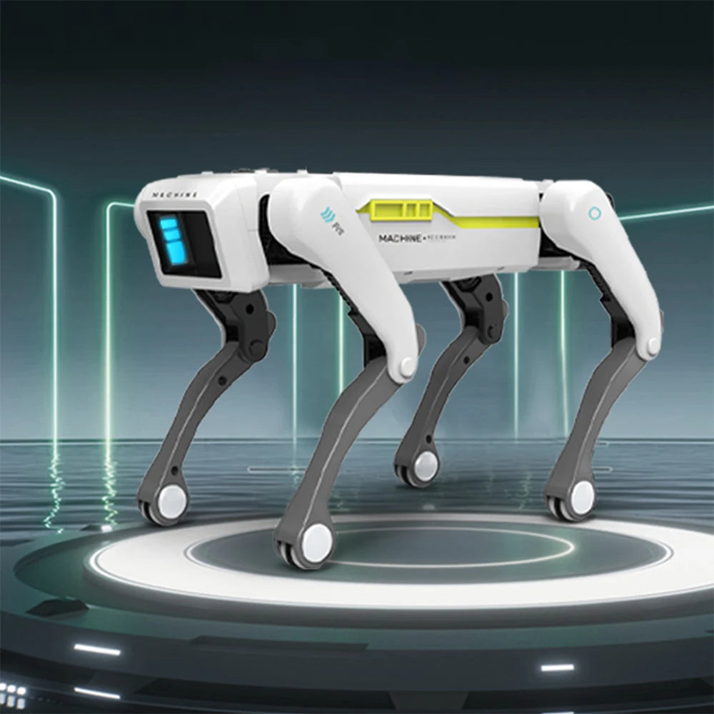 Robot chien high-tech blanc avec écran LED, design futuriste pour gadgets innovants