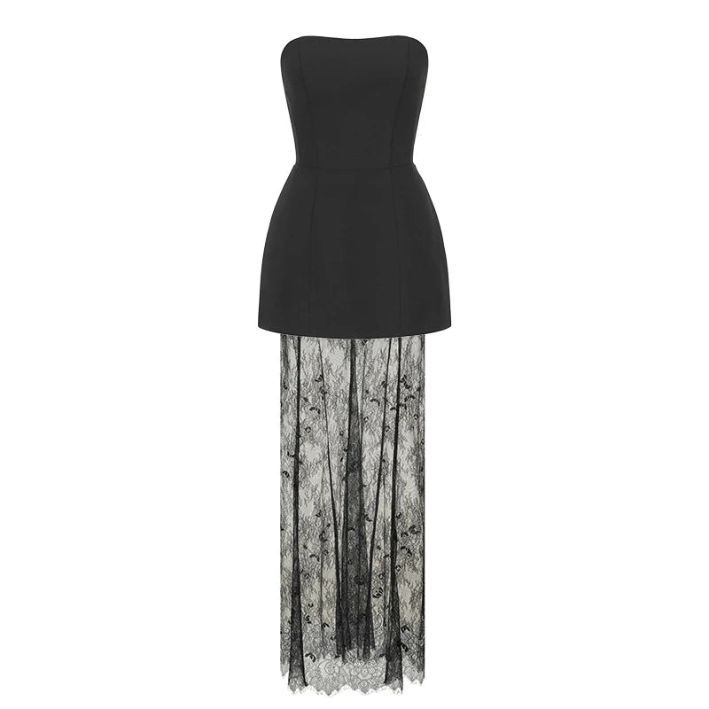 Tornova – robe en dentelle sans bretelles pour femme, ensemble élégant et Sexy, gilet à bretelles, taille haute, jupe longue d'épissure, Slim, Banquet, 2 pièces