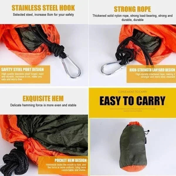 Hamac de camping individuel d'extérieur, en tissu parachute de nylon coloré, lit suspendu portable haute résistance