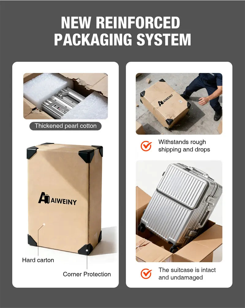 Valise rigide AIWEINY avec cadre en aluminium léger, 360 °   Valise de voyage/sur roulettes silencieuses, avec serrure TSA, avec port USB, 20/24/27 pouces
