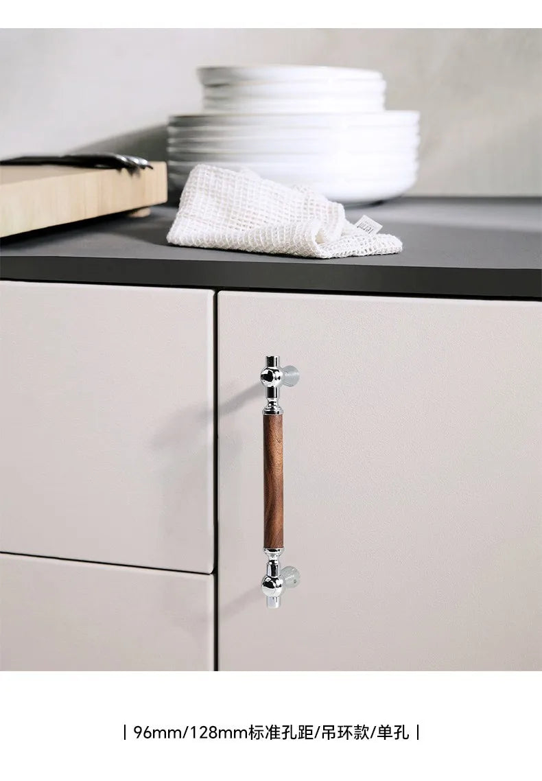 Nouvelle poignée de porte d'armoire en noyer de style chinois – Bouton rond monotrou en laiton et bois nordique en or pour tiroirs et meubles